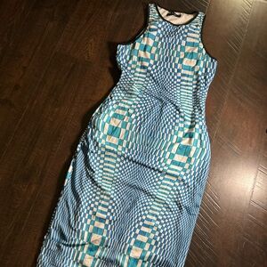 Sleeveless Blue Geometric Bodycon Dress